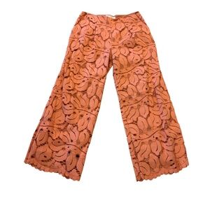 Anthropologie Orange Cutout Lace Wide Leg Pants Size 2 Cotton Blend Boho Taylor